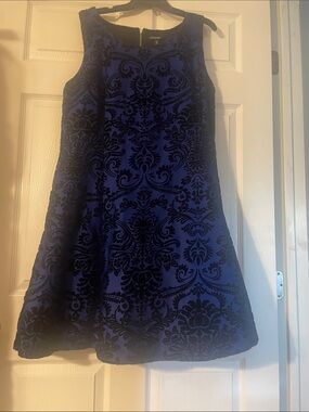 Blue Velvet-Print A-Line Dress